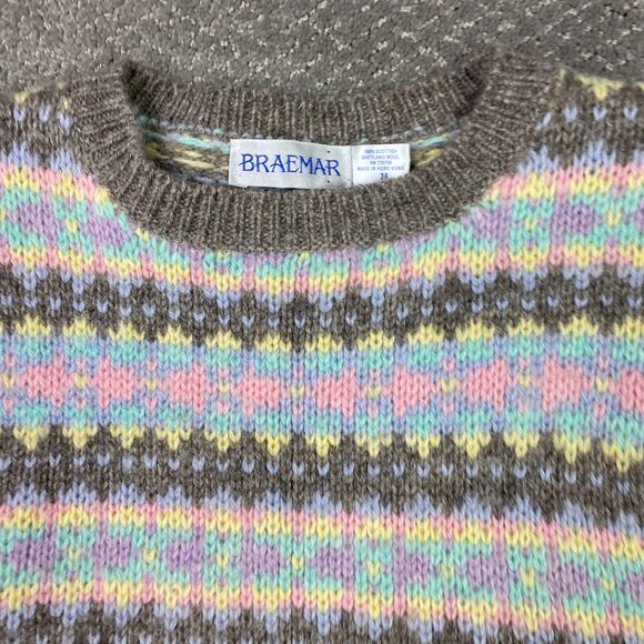 Vintage Braemar Sweater Women's 36 Scottish Shetland Wool Crewneck Fair Isle - Picture 2 of 9